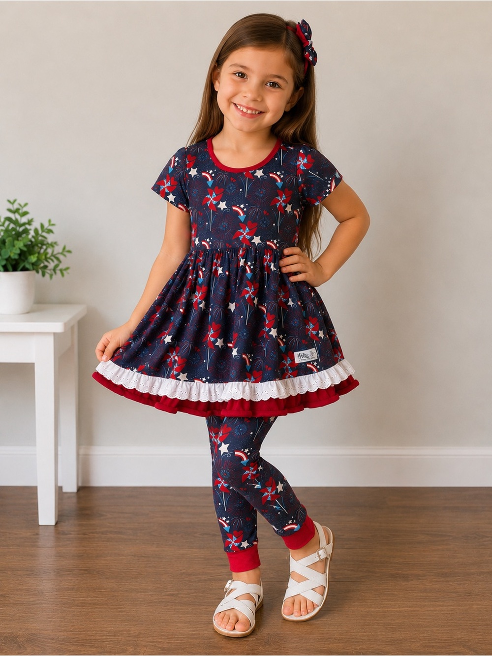 Bella & Omi Patriotic Dress Shorts & Leggings 3-Piece Set, Size 6, MSRP $65